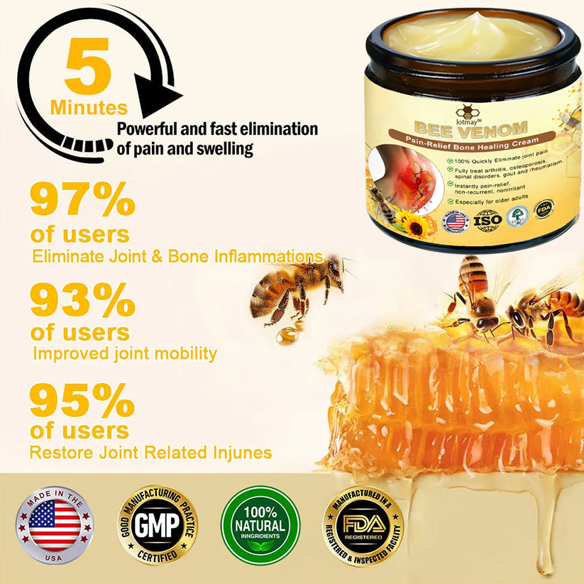 ✅Official Store: Lotmay™ Bee-Venom Pain-Relief Bone Healing Cream (👨‍⚕️Reducing joint swelling, pain, stiffness, redness, warmth, soreness, and joint fatigue)
